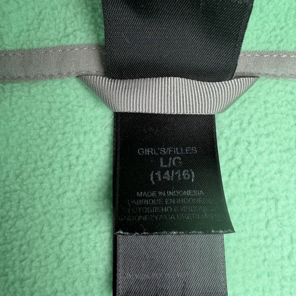 North Face Jacket Girls Large L Green Grey Fleece Full Zip Logo Zippered Pockets - Picture 4 of 7